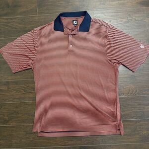 FJ FootJoy Shirt Mens XL Blue Pink Striped Golf Polo Lightweight Short Sleeves